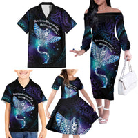 Polynesian Tala Manta Ray Family Matching Off The Shoulder Long Sleeve Dress and Hawaiian Shirt Nowhere You Could Go That I Won't Be With You - Wonder Print Shop