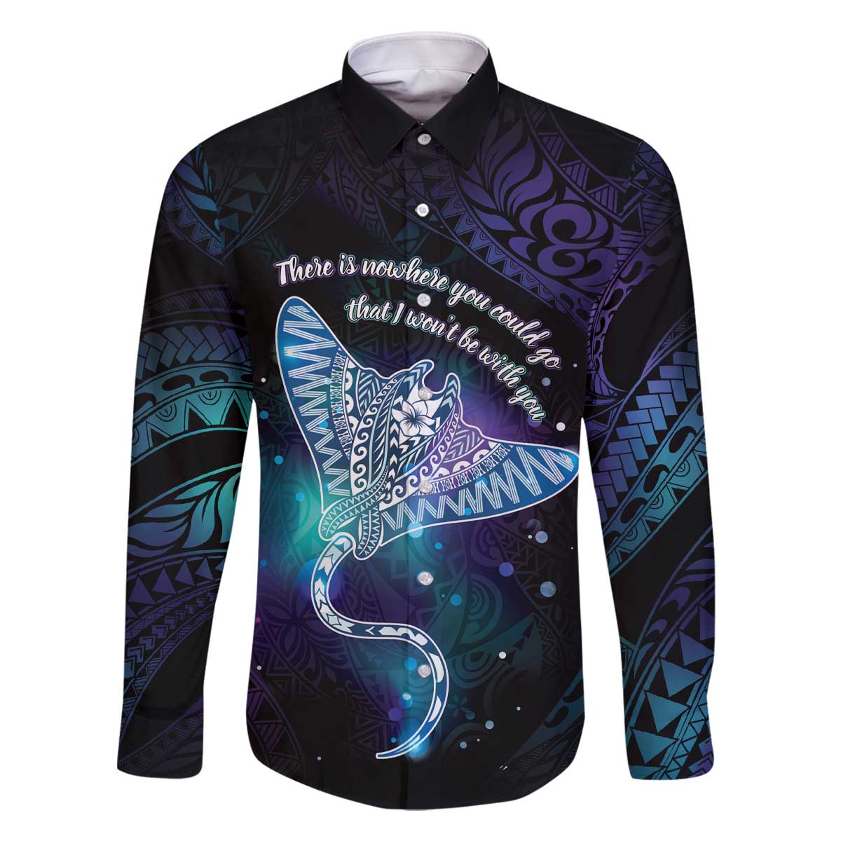 Polynesian Tala Manta Ray Family Matching Off The Shoulder Long Sleeve Dress and Hawaiian Shirt Nowhere You Could Go That I Won't Be With You - Wonder Print Shop