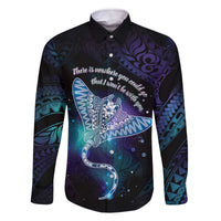 Polynesian Tala Manta Ray Family Matching Off The Shoulder Long Sleeve Dress and Hawaiian Shirt Nowhere You Could Go That I Won't Be With You - Wonder Print Shop