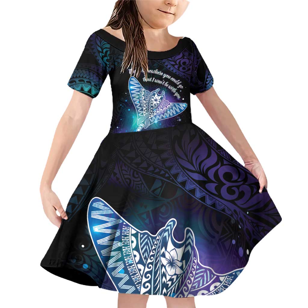 Polynesian Tala Manta Ray Family Matching Off Shoulder Short Dress and Hawaiian Shirt Nowhere You Could Go That I Won't Be With You - Wonder Print Shop