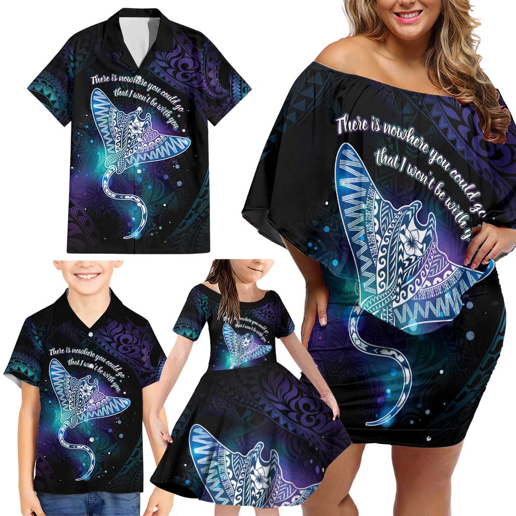 Polynesian Tala Manta Ray Family Matching Off Shoulder Short Dress and Hawaiian Shirt Nowhere You Could Go That I Won't Be With You - Wonder Print Shop