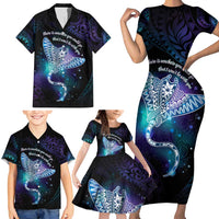 Polynesian Tala Manta Ray Family Matching Short Sleeve Bodycon Dress and Hawaiian Shirt Nowhere You Could Go That I Won't Be With You - Wonder Print Shop