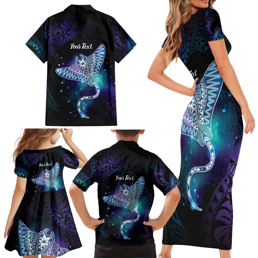 Polynesian Tala Manta Ray Family Matching Short Sleeve Bodycon Dress and Hawaiian Shirt Nowhere You Could Go That I Won't Be With You - Wonder Print Shop