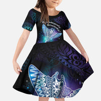 Polynesian Tala Manta Ray Kid Short Sleeve Dress Nowhere You Could Go That I Won't Be With You - Wonder Print Shop
