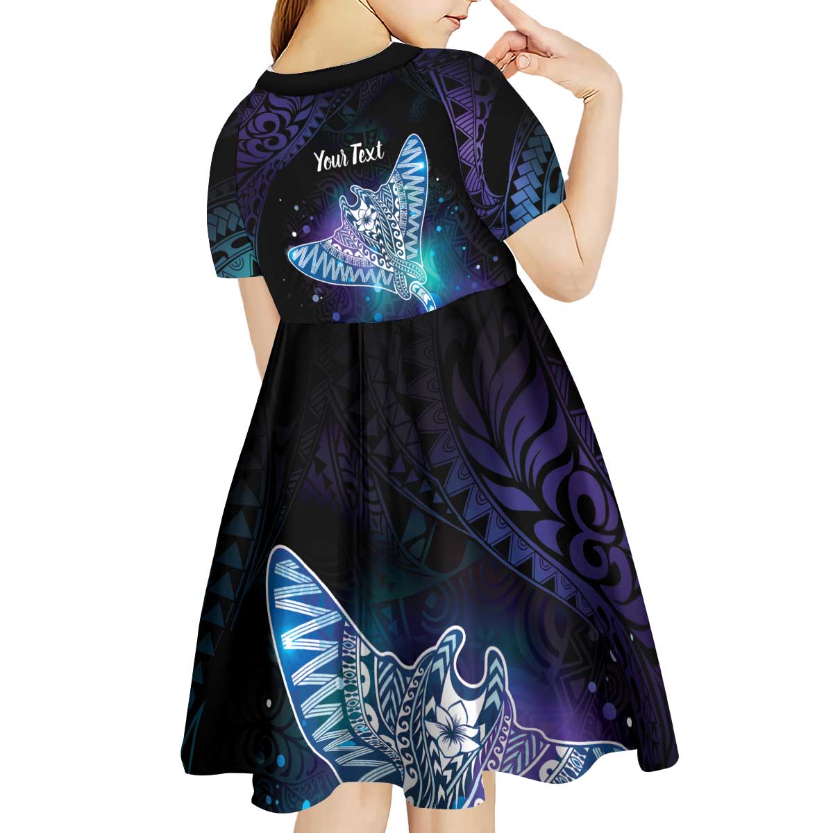 Polynesian Tala Manta Ray Kid Short Sleeve Dress Nowhere You Could Go That I Won't Be With You - Wonder Print Shop
