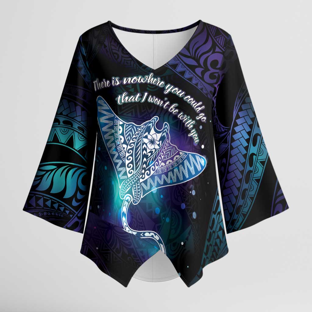 Polynesian Tala Manta Ray Kimono Sleeve Blouse Nowhere You Could Go That I Won't Be With You - Wonder Print Shop