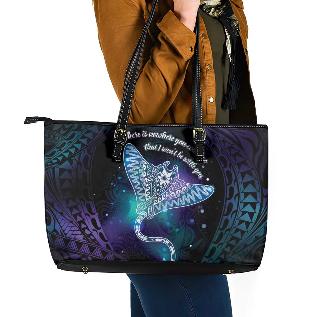 Polynesian Tala Manta Ray Leather Tote Bag Nowhere You Could Go That I Won't Be With You - Wonder Print Shop