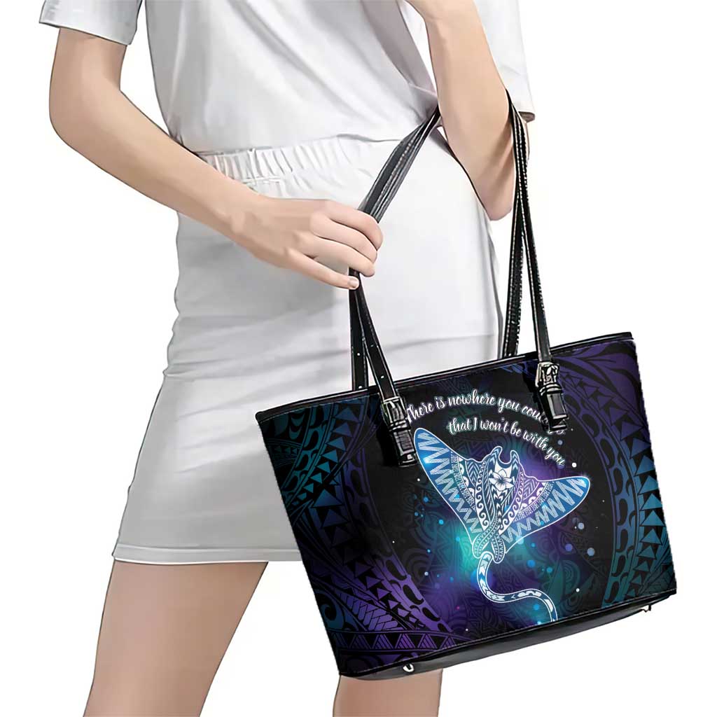 Polynesian Tala Manta Ray Leather Tote Bag Nowhere You Could Go That I Won't Be With You - Wonder Print Shop