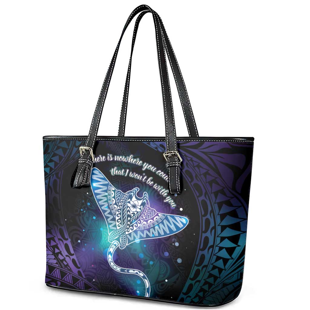 Polynesian Tala Manta Ray Leather Tote Bag Nowhere You Could Go That I Won't Be With You - Wonder Print Shop