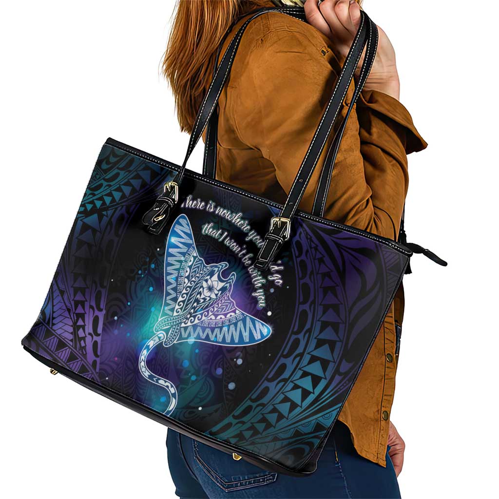 Polynesian Tala Manta Ray Leather Tote Bag Nowhere You Could Go That I Won't Be With You - Wonder Print Shop