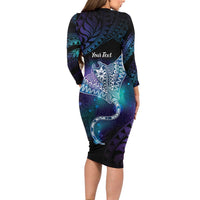 Polynesian Tala Manta Ray Long Sleeve Bodycon Dress Nowhere You Could Go That I Won't Be With You - Wonder Print Shop