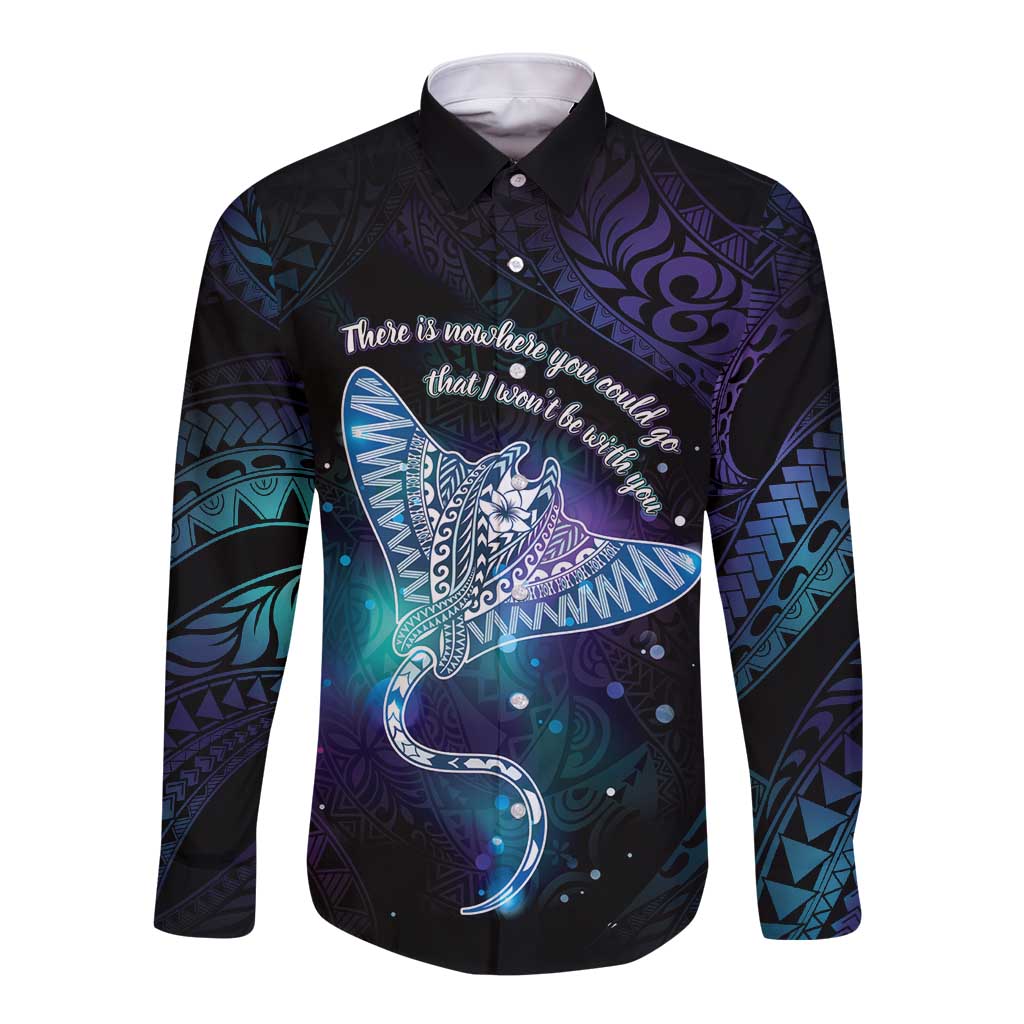 Polynesian Tala Manta Ray Long Sleeve Button Shirt Nowhere You Could Go That I Won't Be With You - Wonder Print Shop