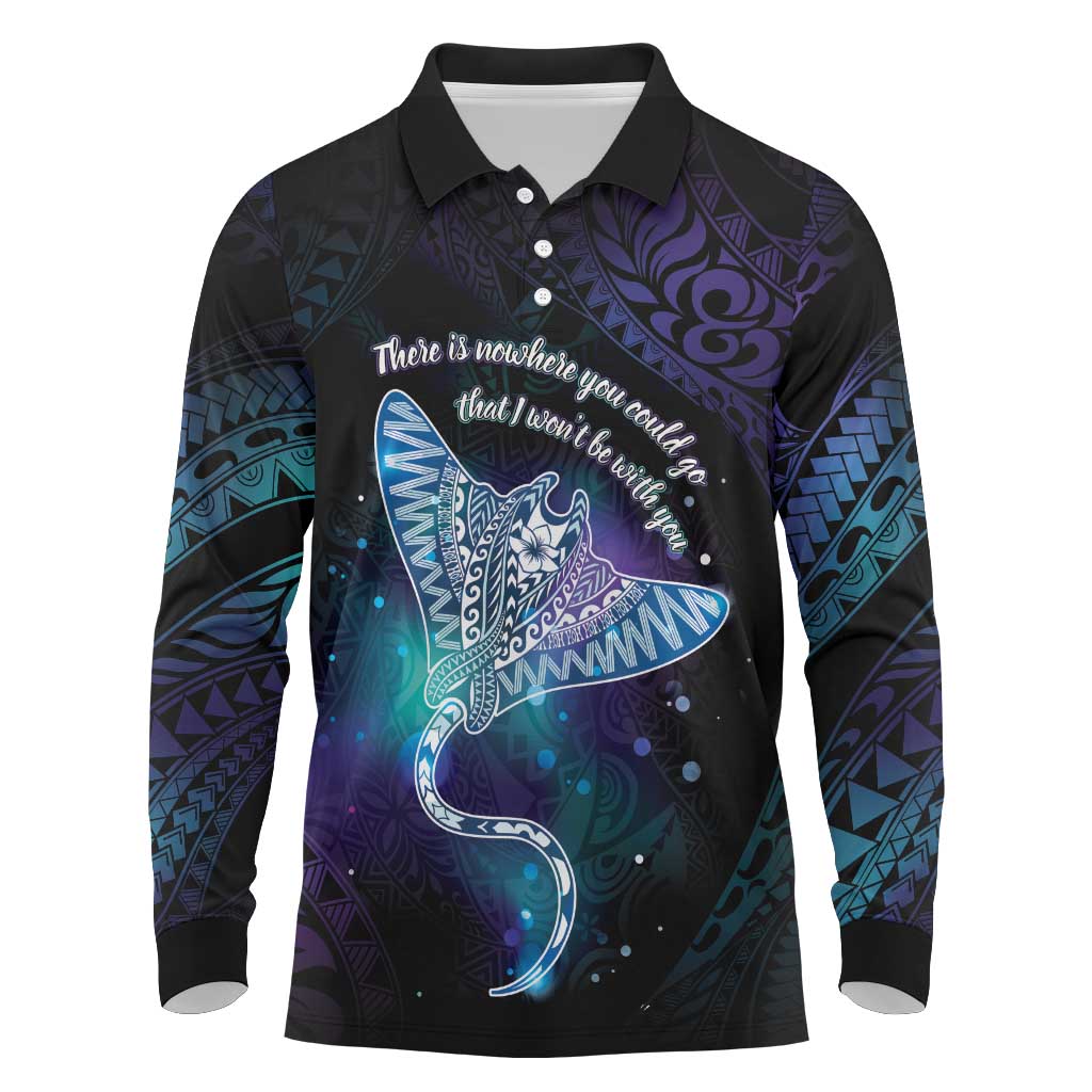 Polynesian Tala Manta Ray Long Sleeve Polo Shirt Nowhere You Could Go That I Won't Be With You - Wonder Print Shop