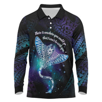 Polynesian Tala Manta Ray Long Sleeve Polo Shirt Nowhere You Could Go That I Won't Be With You - Wonder Print Shop