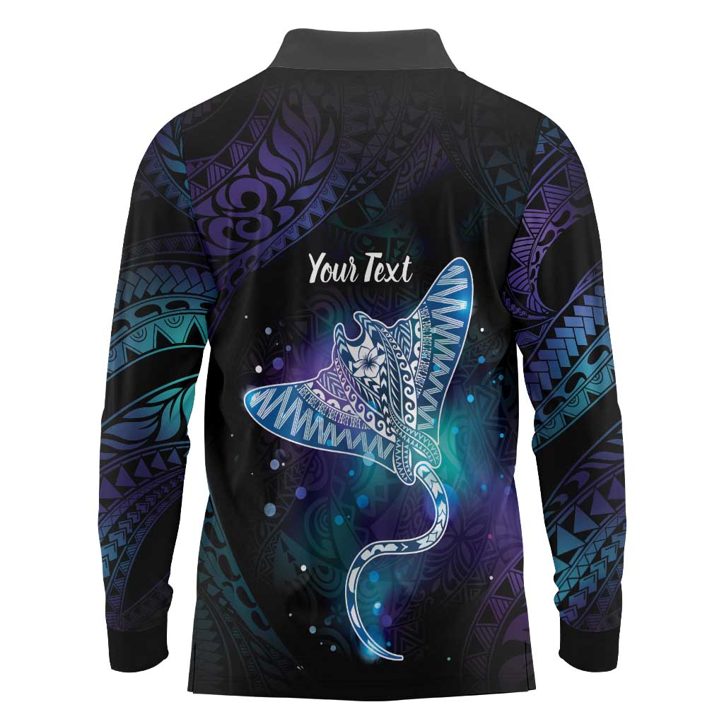 Polynesian Tala Manta Ray Long Sleeve Polo Shirt Nowhere You Could Go That I Won't Be With You - Wonder Print Shop