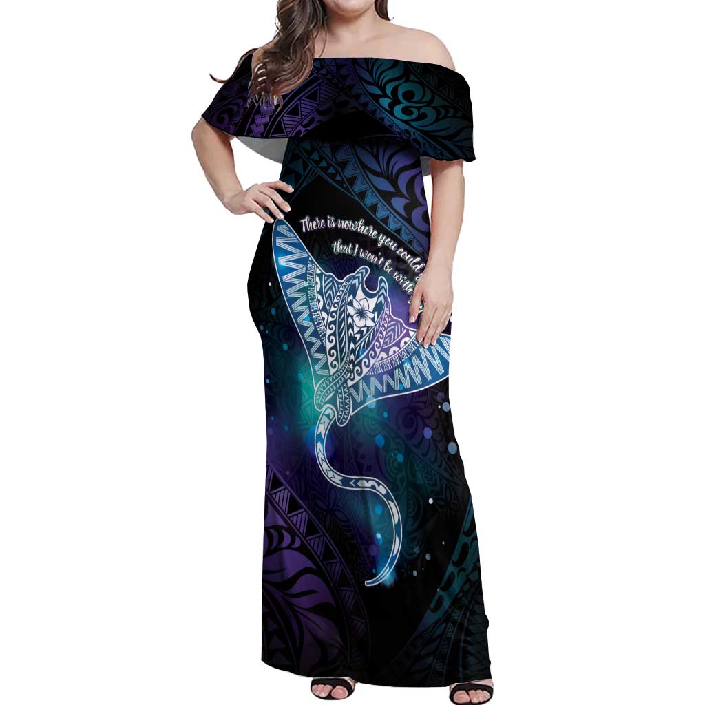 Polynesian Tala Manta Ray Off Shoulder Maxi Dress Nowhere You Could Go That I Won't Be With You - Wonder Print Shop