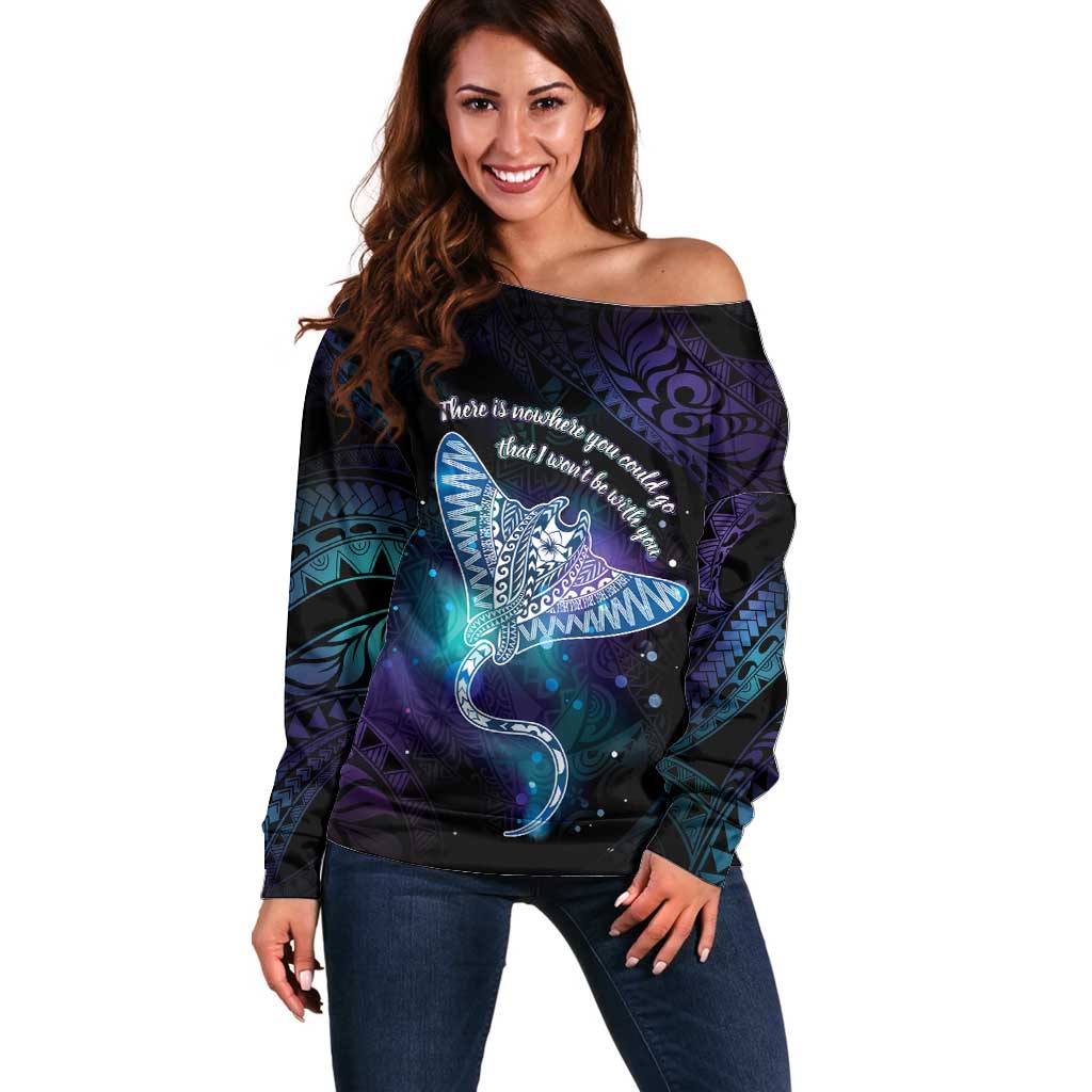 Polynesian Tala Manta Ray Off Shoulder Sweater Nowhere You Could Go That I Won't Be With You - Wonder Print Shop