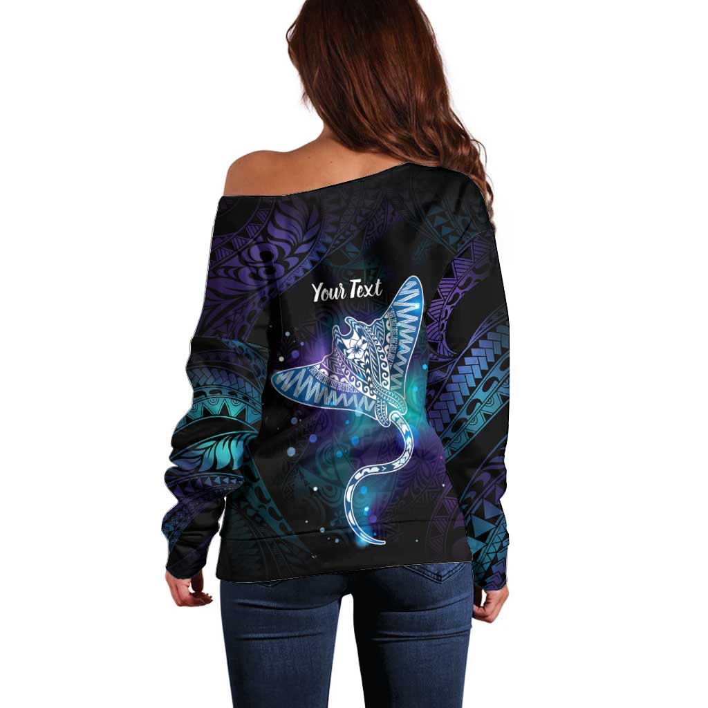 Polynesian Tala Manta Ray Off Shoulder Sweater Nowhere You Could Go That I Won't Be With You - Wonder Print Shop