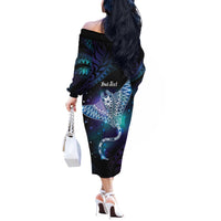 Polynesian Tala Manta Ray Off The Shoulder Long Sleeve Dress Nowhere You Could Go That I Won't Be With You - Wonder Print Shop