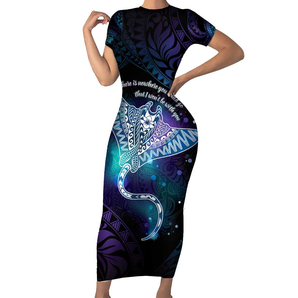 Polynesian Tala Manta Ray Short Sleeve Bodycon Dress Nowhere You Could Go That I Won't Be With You - Wonder Print Shop