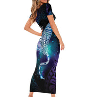 Polynesian Tala Manta Ray Short Sleeve Bodycon Dress Nowhere You Could Go That I Won't Be With You - Wonder Print Shop