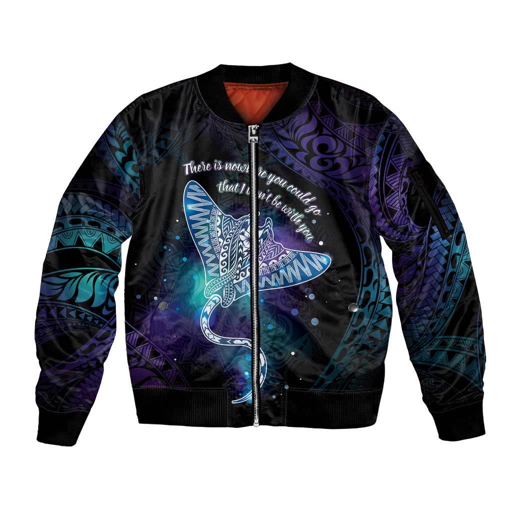 Polynesian Tala Manta Ray Sleeve Zip Bomber Jacket Nowhere You Could Go That I Won't Be With You - Wonder Print Shop