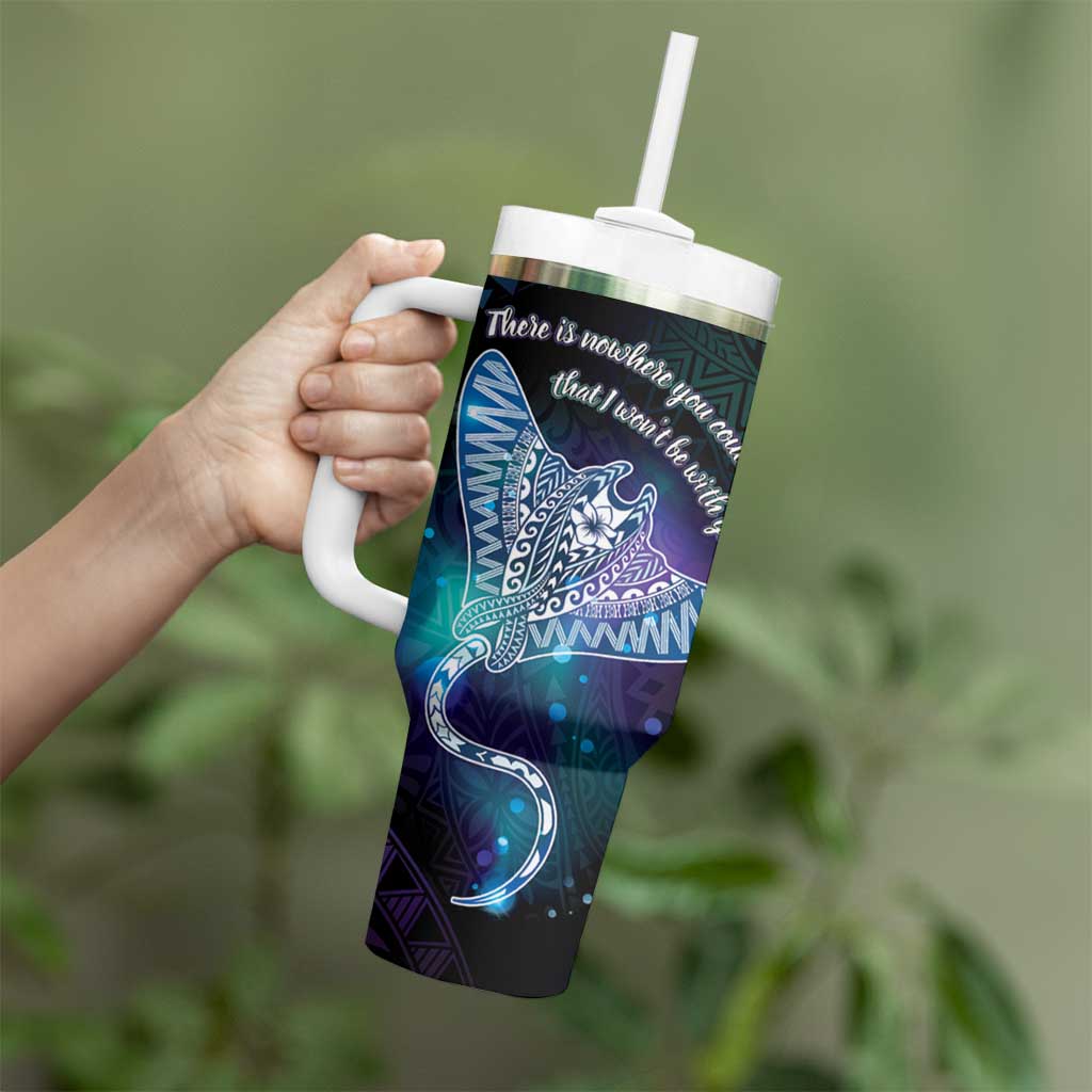 Polynesian Tala Manta Ray Tumbler With Handle Nowhere You Could Go That I Won't Be With You - Wonder Print Shop