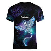 Polynesian Tala Manta Ray Women V-Neck T-Shirt Nowhere You Could Go That I Won't Be With You - Wonder Print Shop