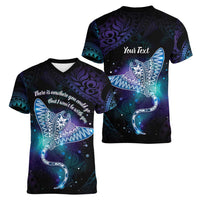 Polynesian Tala Manta Ray Women V-Neck T-Shirt Nowhere You Could Go That I Won't Be With You - Wonder Print Shop
