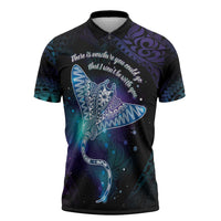 Polynesian Tala Manta Ray Zipper Polo Shirt Nowhere You Could Go That I Won't Be With You - Wonder Print Shop