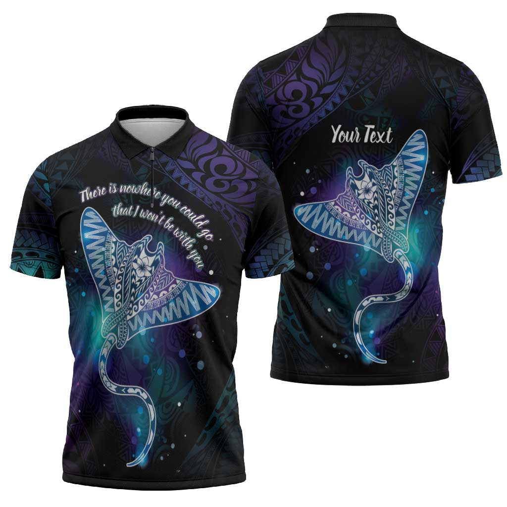 Polynesian Tala Manta Ray Zipper Polo Shirt Nowhere You Could Go That I Won't Be With You - Wonder Print Shop