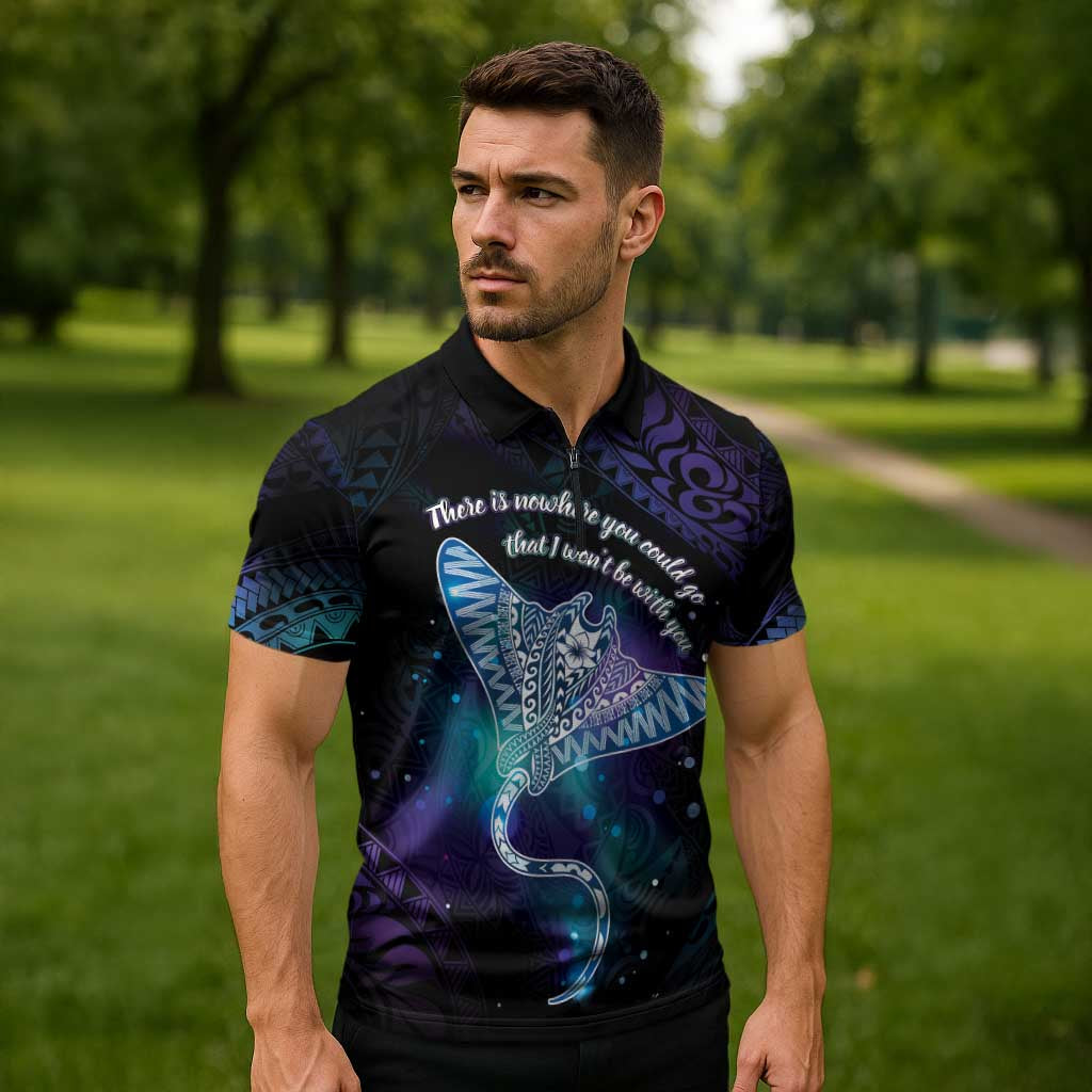 Polynesian Tala Manta Ray Zipper Polo Shirt Nowhere You Could Go That I Won't Be With You - Wonder Print Shop