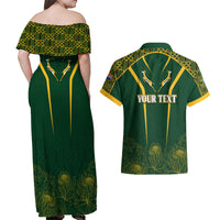 Personalised South African Heritage Day Couples Matching Off Shoulder Maxi Dress and Hawaiian Shirt Kente Ethnic Patterns Mix Springboks LT7 - Wonder Print Shop
