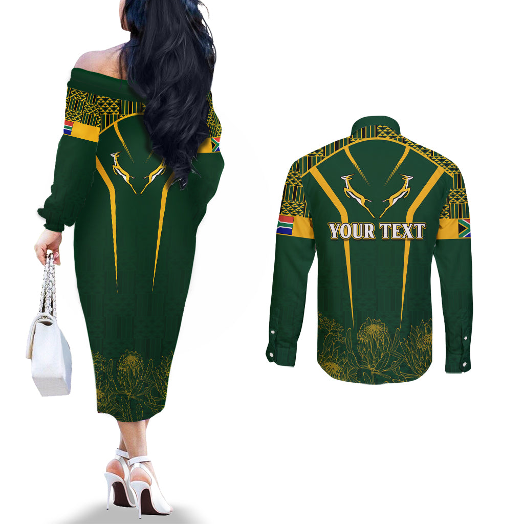 personalised-south-african-heritage-day-couples-matching-off-the-shoulder-long-sleeve-dress-and-long-sleeve-button-shirts-kente-ethnic-patterns-mix-springboks