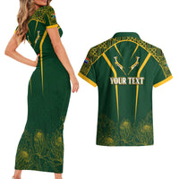 Personalised South African Heritage Day Couples Matching Short Sleeve Bodycon Dress and Hawaiian Shirt Kente Ethnic Patterns Mix Springboks LT7 - Wonder Print Shop