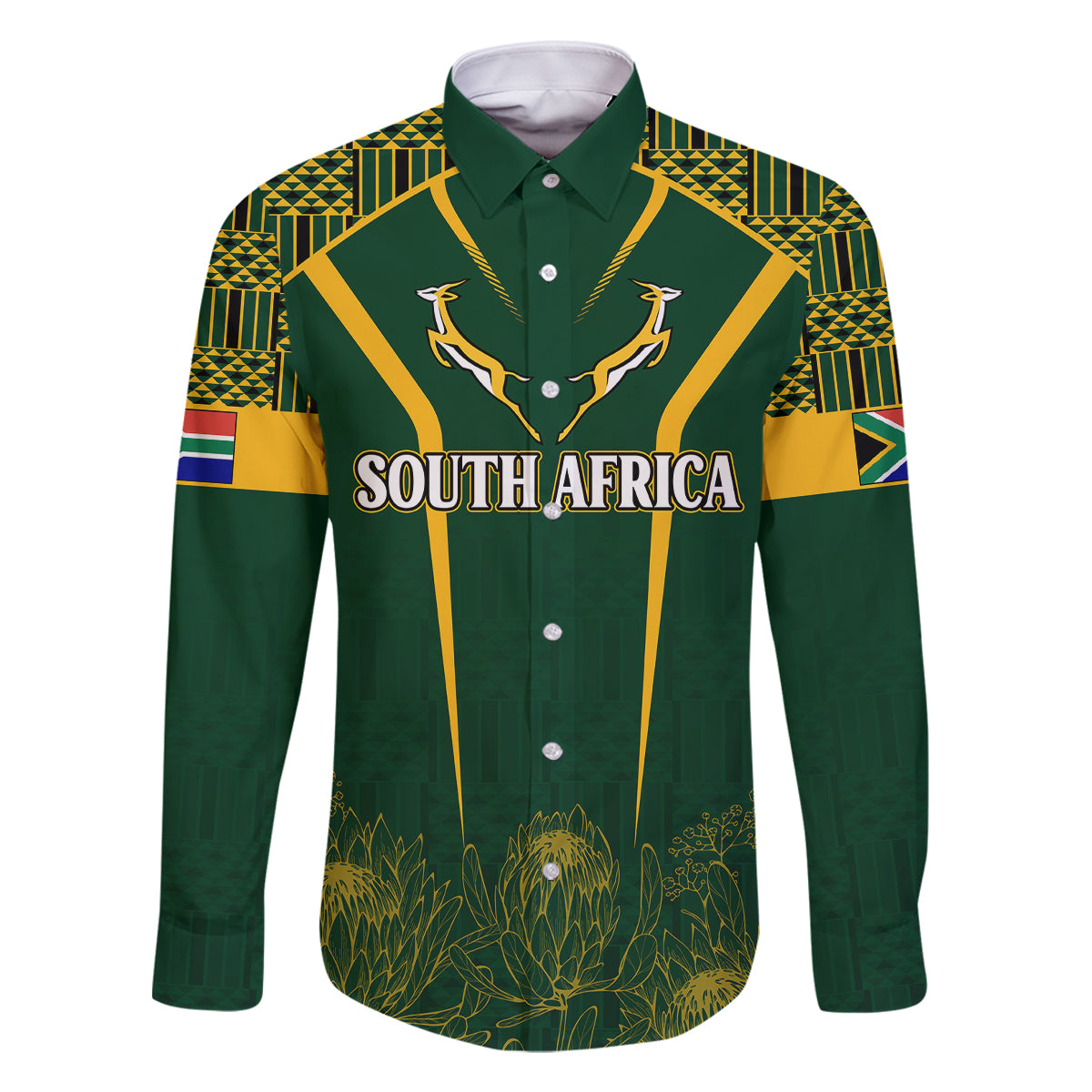 Personalised South African Heritage Day Family Matching Long Sleeve Bodycon Dress and Hawaiian Shirt Kente Ethnic Patterns Mix Springboks LT7 - Wonder Print Shop