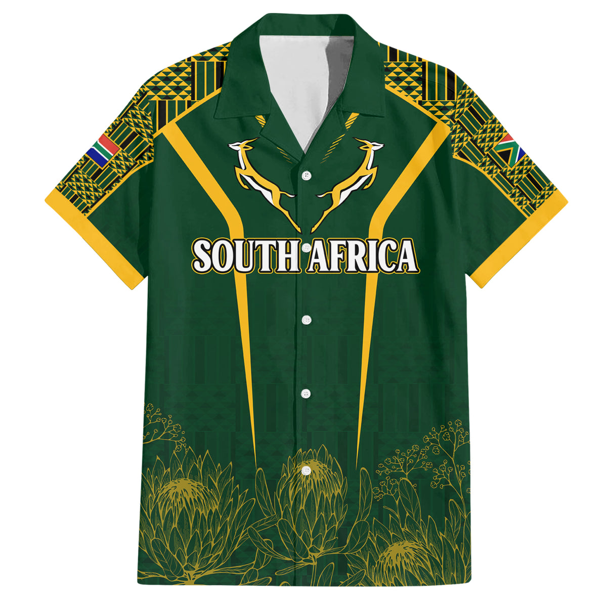Personalised South African Heritage Day Family Matching Short Sleeve Bodycon Dress and Hawaiian Shirt Kente Ethnic Patterns Mix Springboks - Wonder Print Shop
