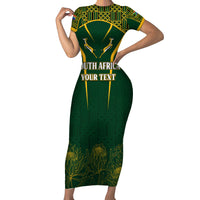 Personalised South African Heritage Day Family Matching Short Sleeve Bodycon Dress and Hawaiian Shirt Kente Ethnic Patterns Mix Springboks - Wonder Print Shop
