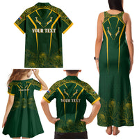 Personalised South African Heritage Day Family Matching Tank Maxi Dress and Hawaiian Shirt Kente Ethnic Patterns Mix Springboks - Wonder Print Shop