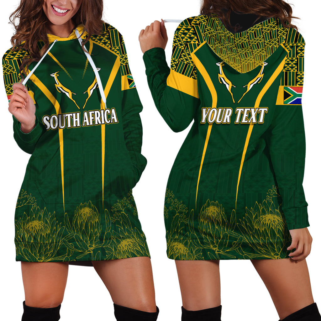 Personalised South African Heritage Day Hoodie Dress Kente Ethnic Patterns Mix Springboks - Wonder Print Shop