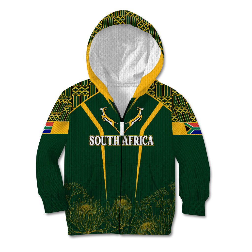 Personalised South African Heritage Day Kid Hoodie Kente Ethnic Patterns Mix Springboks - Wonder Print Shop