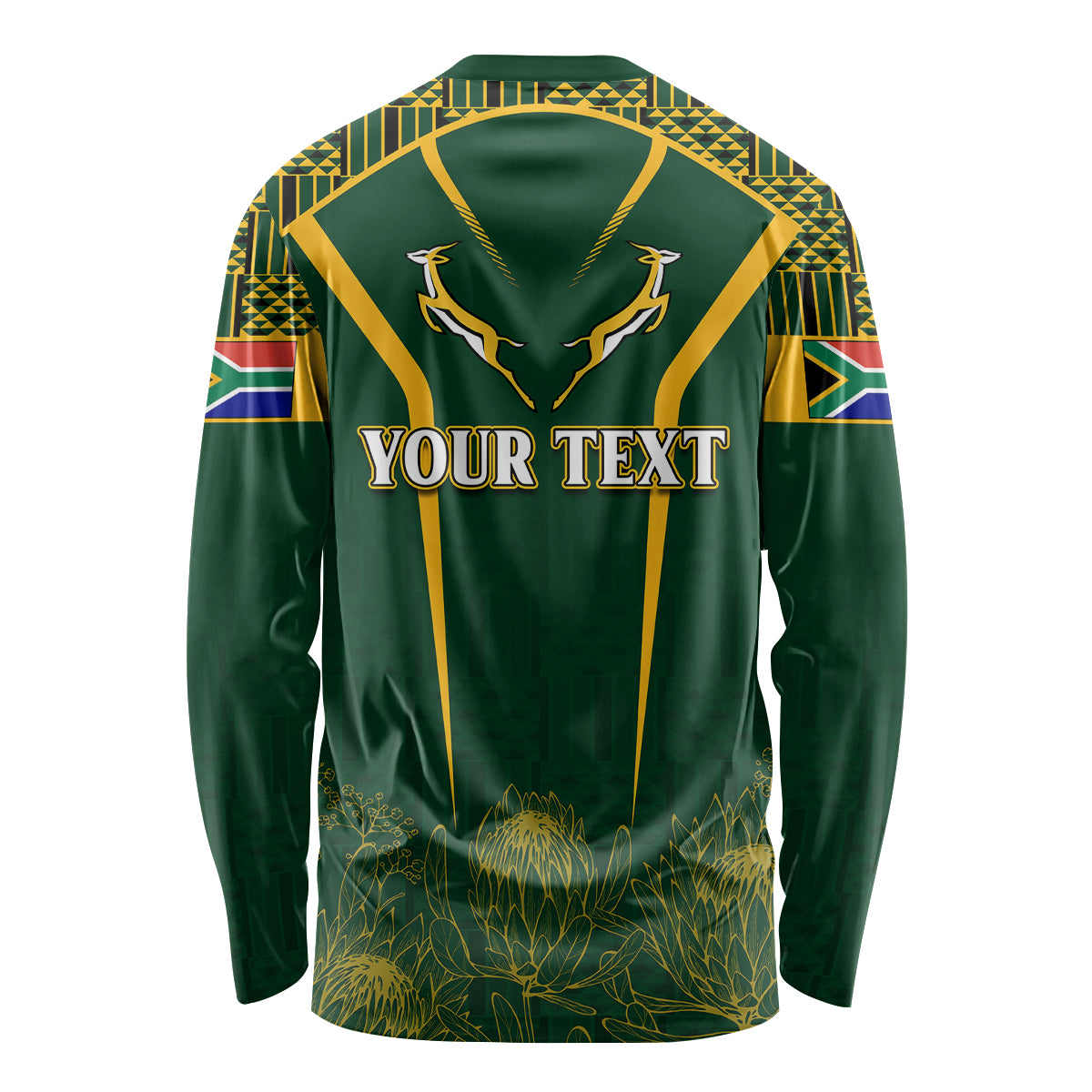 Personalised South African Heritage Day Long Sleeve Shirt Kente Ethnic Patterns Mix Springboks - Wonder Print Shop
