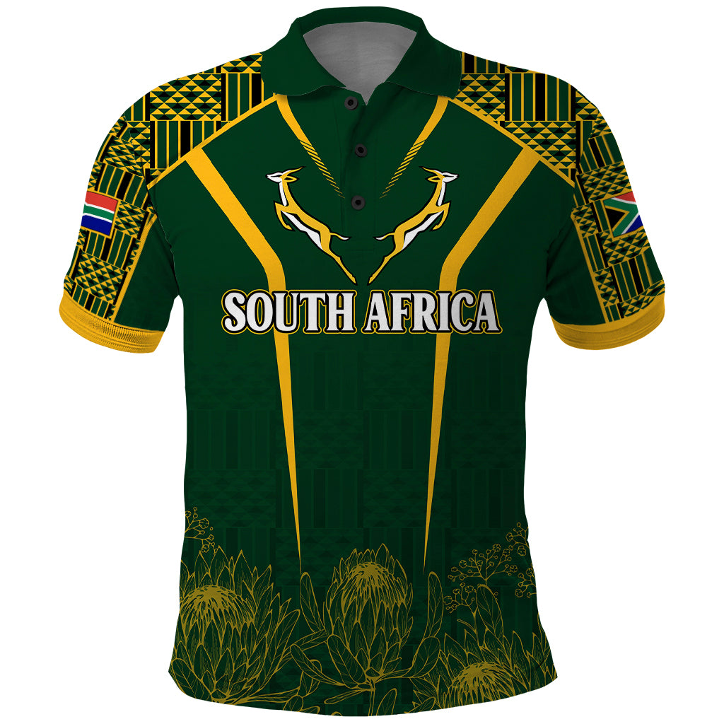 Personalised South African Heritage Day Polo Shirt Kente Ethnic Patterns Mix Springboks - Wonder Print Shop
