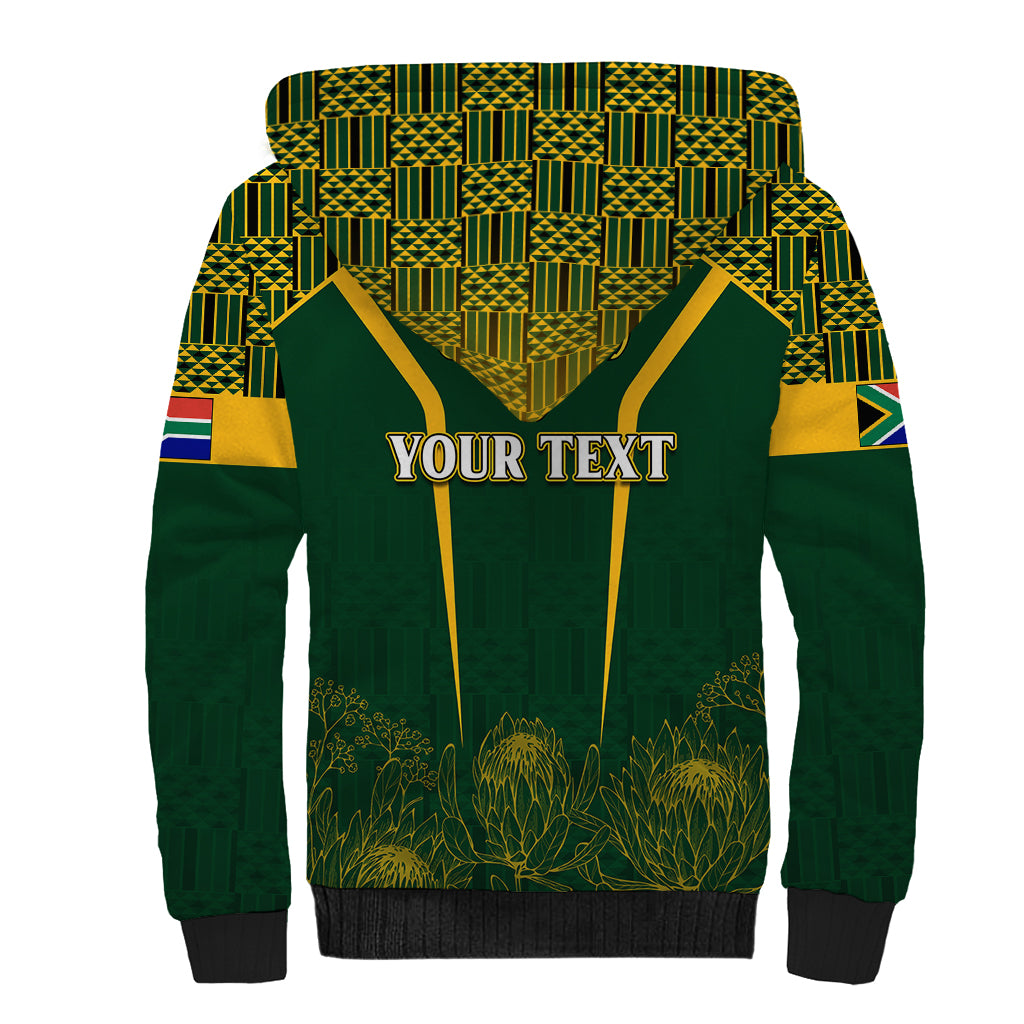Personalised South African Heritage Day Sherpa Hoodie Kente Ethnic Patterns Mix Springboks - Wonder Print Shop