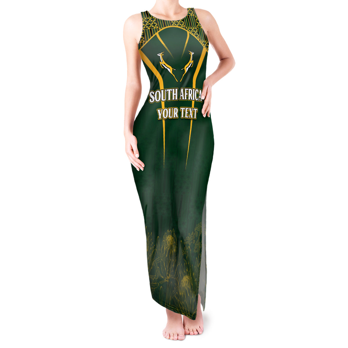 Personalised South African Heritage Day Tank Maxi Dress Kente Ethnic Patterns Mix Springboks - Wonder Print Shop