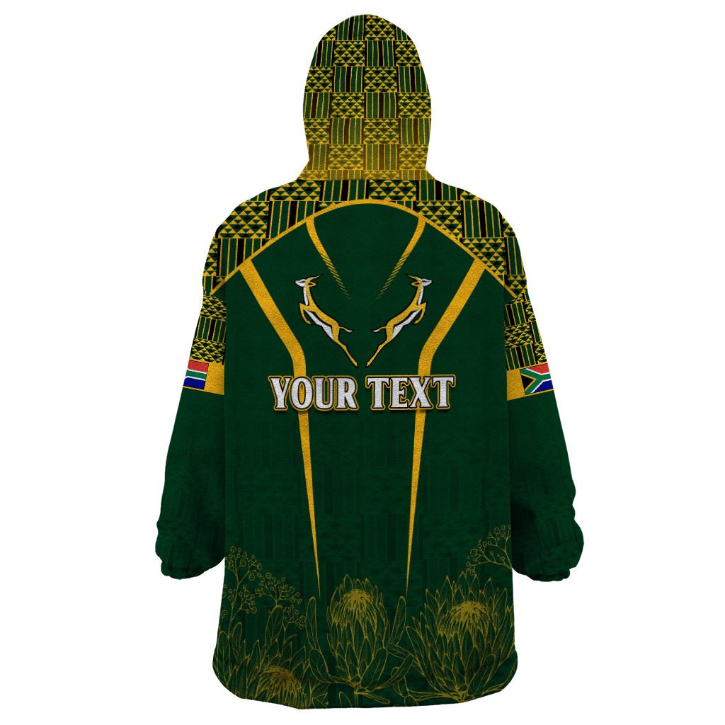 Personalised South African Heritage Day Wearable Blanket Hoodie Kente Ethnic Patterns Mix Springboks - Wonder Print Shop