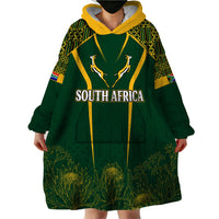 Personalised South African Heritage Day Wearable Blanket Hoodie Kente Ethnic Patterns Mix Springboks - Wonder Print Shop