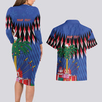 Personalized Haiti Couples Matching Long Sleeve Bodycon Dress and Hawaiian Shirt Christmas Festive Vibes LT7 - Wonder Print Shop
