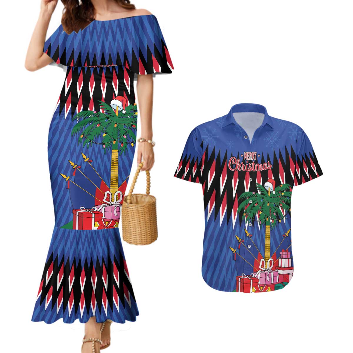 Personalized Haiti Couples Matching Mermaid Dress and Hawaiian Shirt Christmas Festive Vibes LT7 - Wonder Print Shop