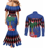 Personalized Haiti Couples Matching Mermaid Dress and Long Sleeve Button Shirt Christmas Festive Vibes